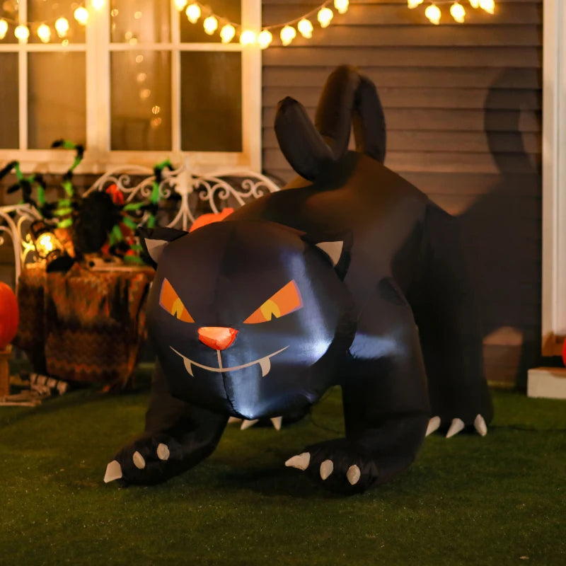 HOMCOM 4ft Tall Inflatable Black Cat – Halloween Airblown Yard Decoration 