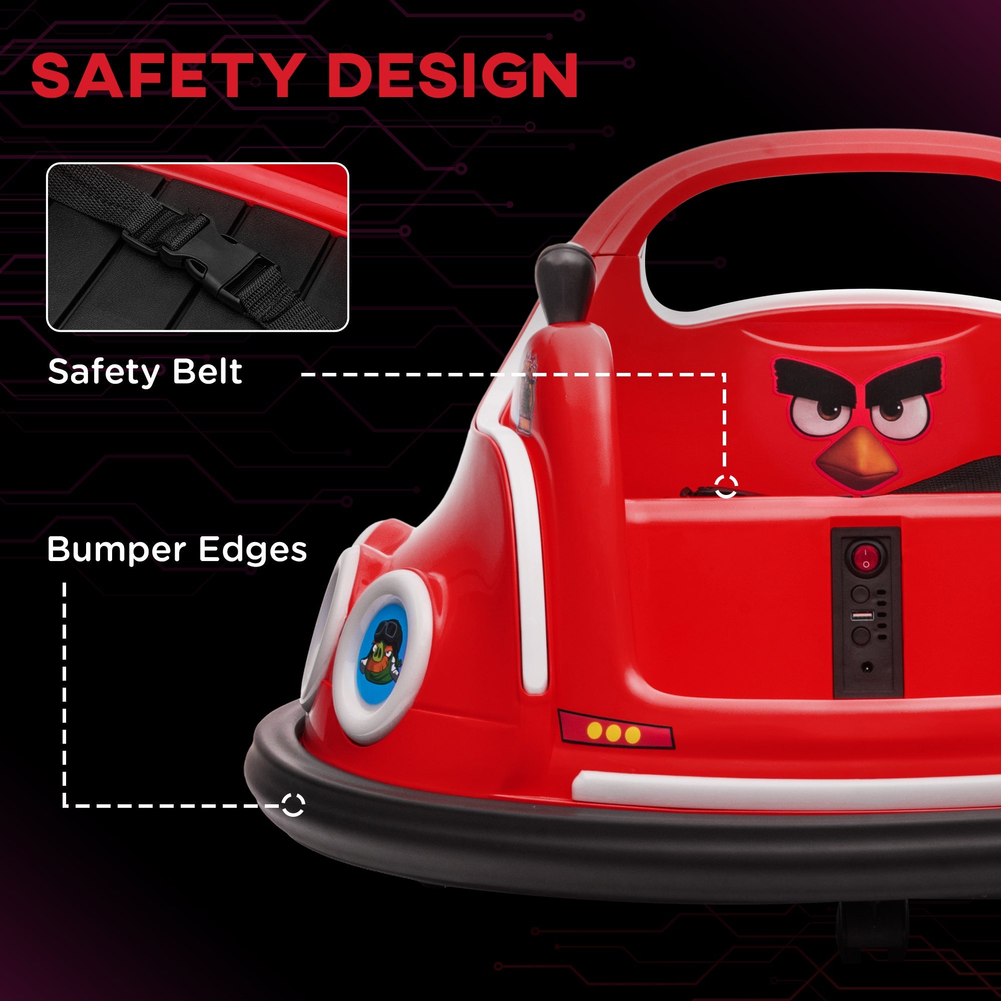 Qaba Angry Bird Licensed Electric Ride on Car, 12V Bumper Car for Kids w/ Dual Joysticks, 360 Degree Spin, Red 