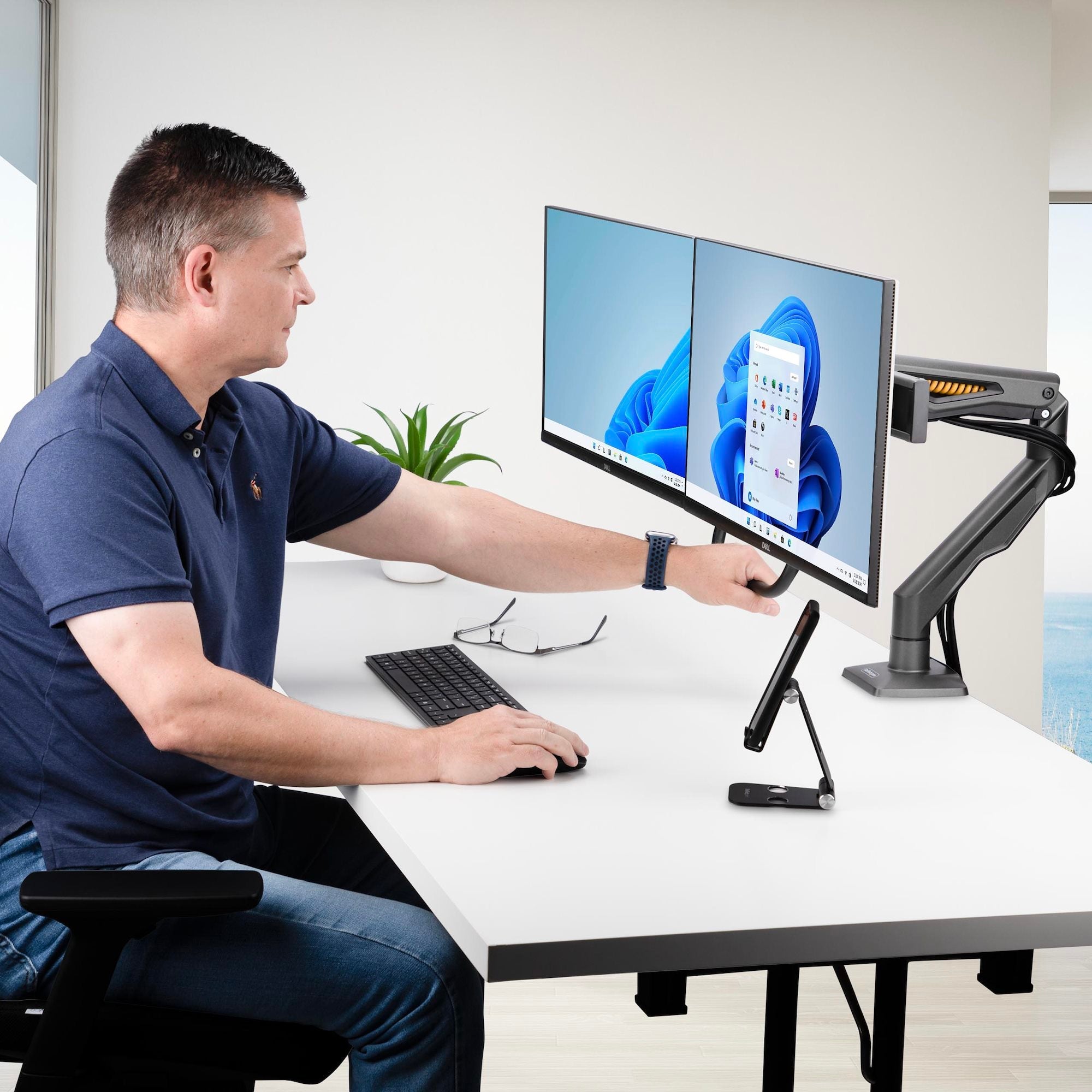 Dual Mechanical Spring Monitor Arms – Supports up to 49” Ultrawide & 32” Displays | Heavy-Duty, Fully Articulating Desk Mount Set 