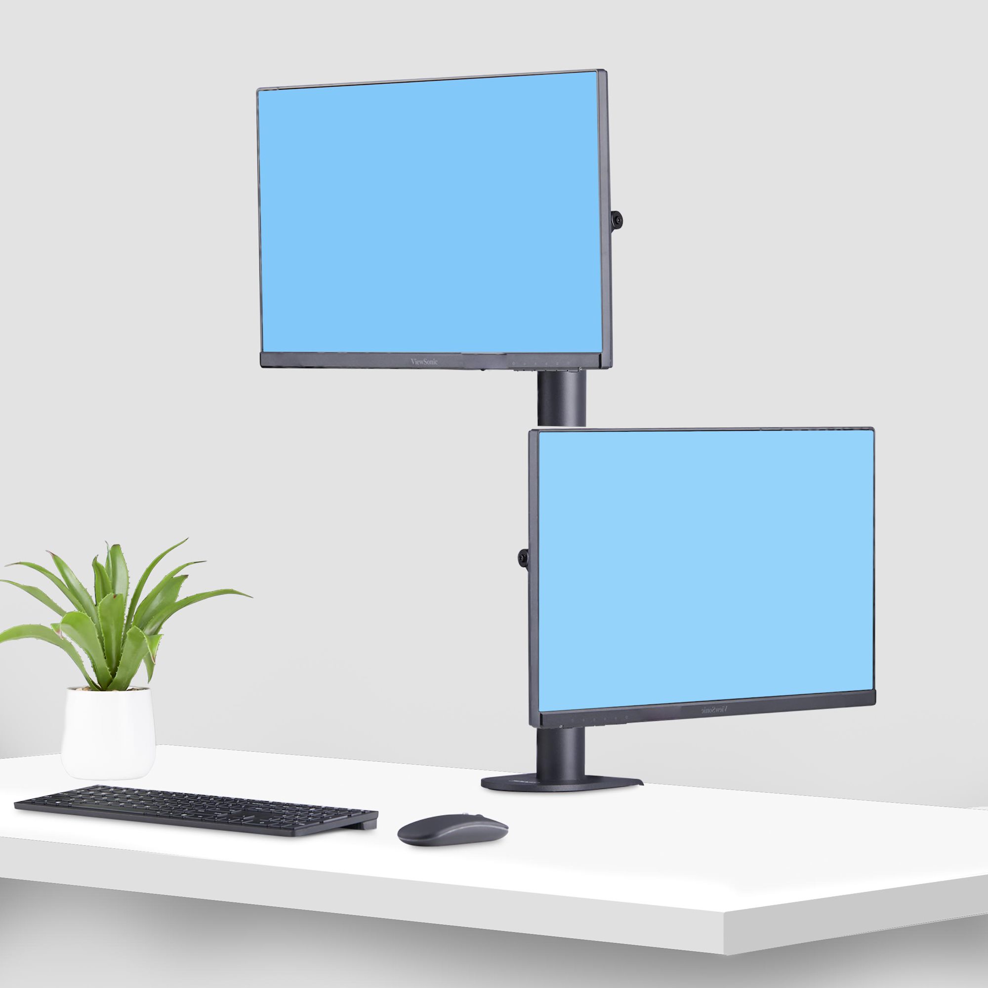 Desk Mount For 2x Vertically Stacked Monitors, Dual 49", Total 70lb (32kg), C-Clamp, Quick-Release VESA System, Widescreen 16:9/Ultrawide 32:9, TAA 