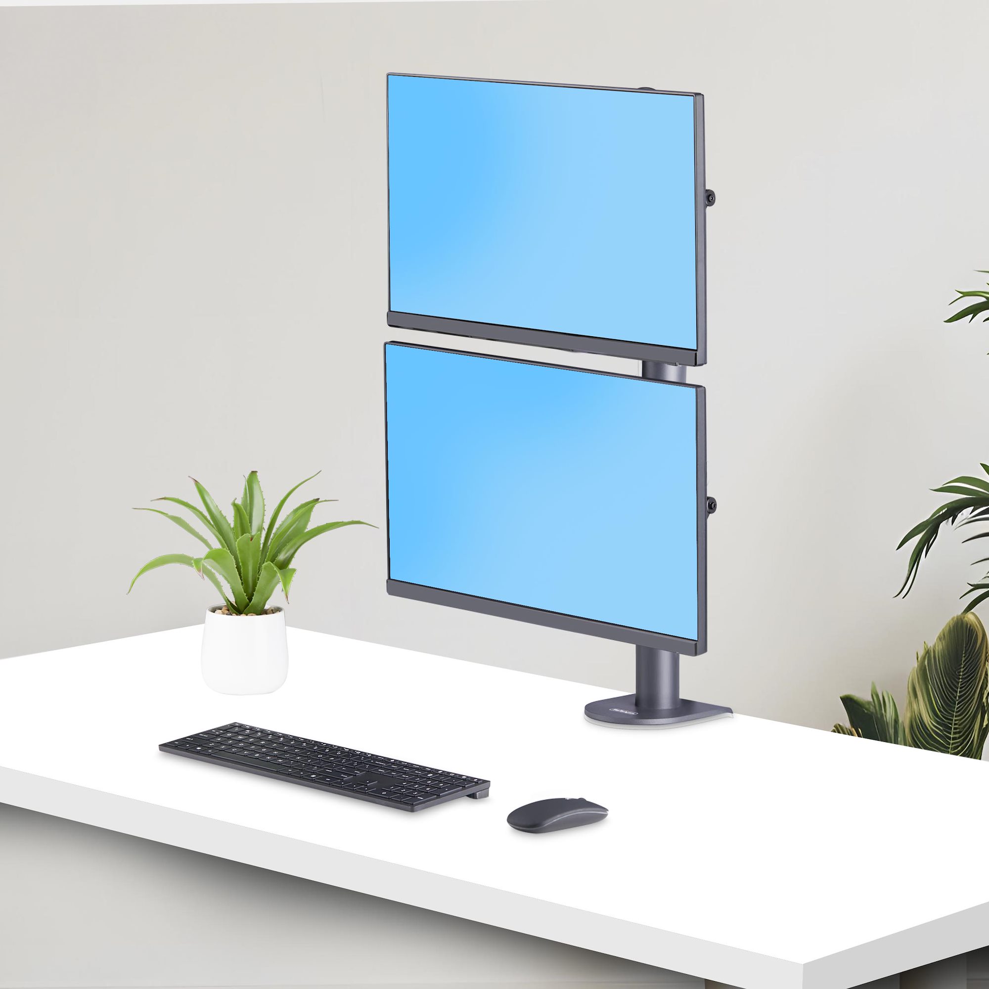 Desk Mount For 2x Vertically Stacked Monitors, Dual 49", Total 70lb (32kg), C-Clamp, Quick-Release VESA System, Widescreen 16:9/Ultrawide 32:9, TAA 