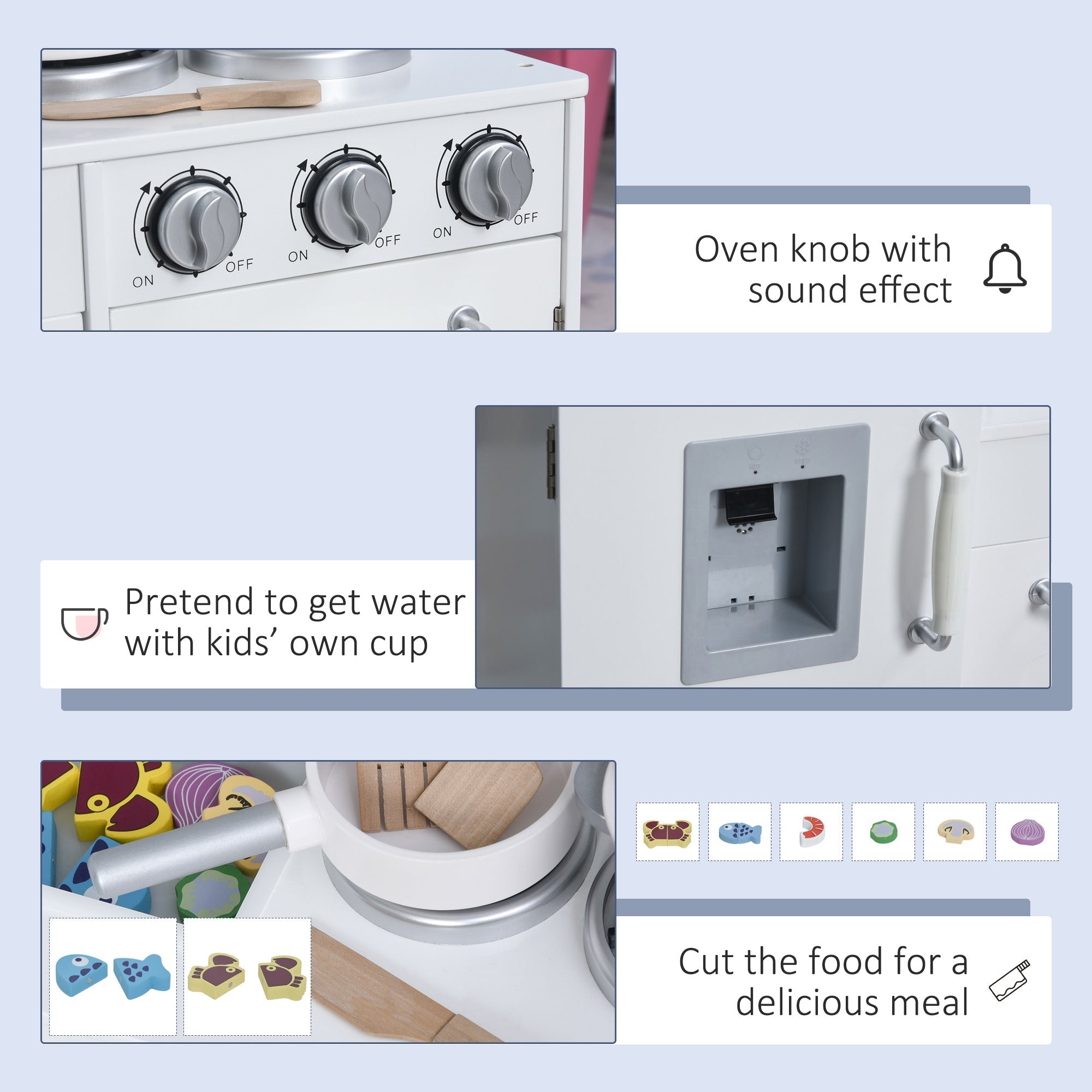 Qaba Large Kids Kitchen Playset With Telephone, Water Dispenser Simulation Cooking Set 