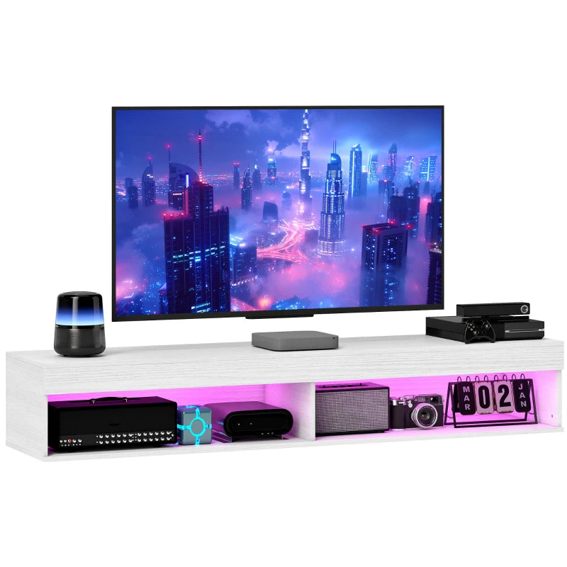 Modern Wall Mounted TV Stand with Storage and LED Lights for TVs up to 75", Floating TV Shelf for Living Room, White