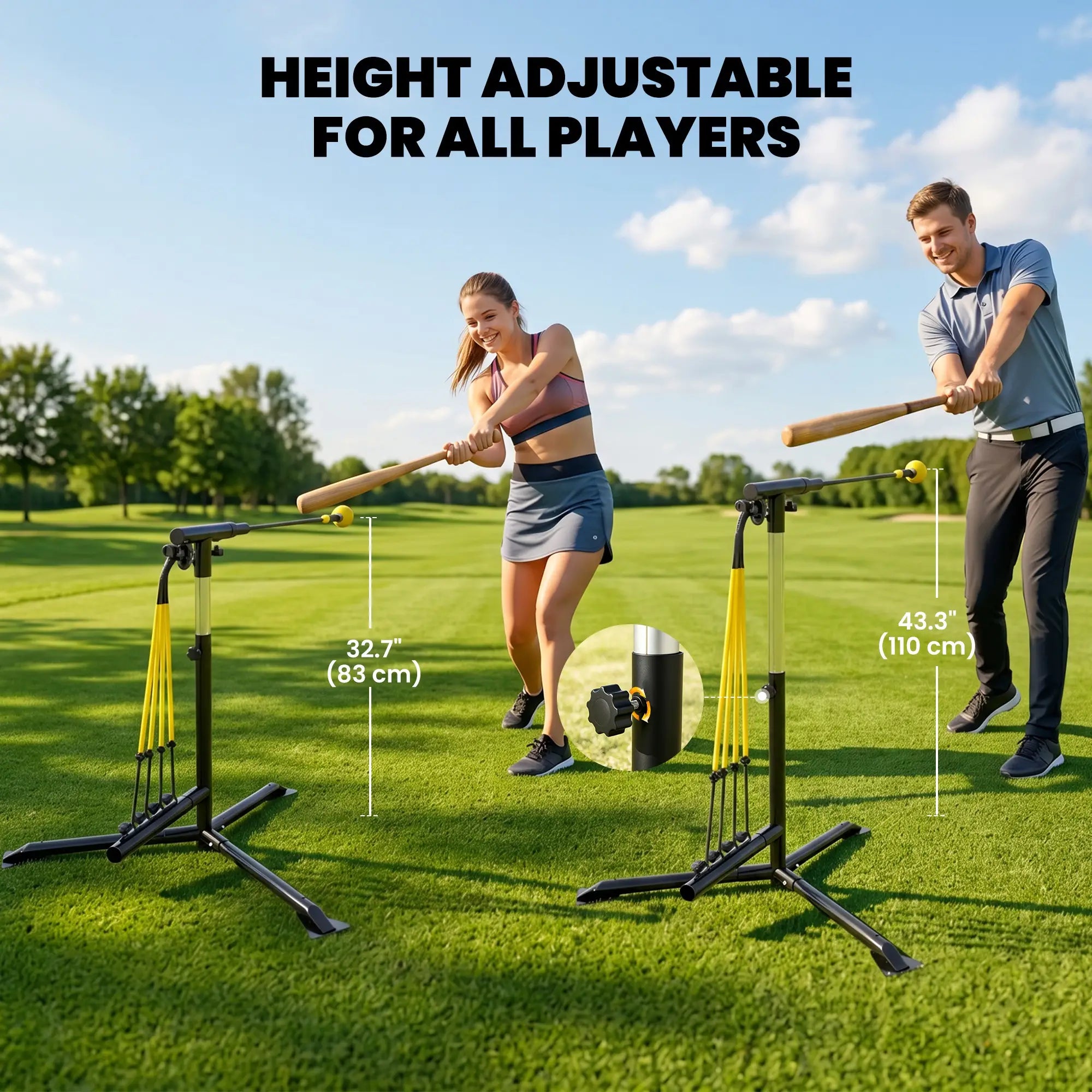 Adjustable Baseball Hitting Trainer with Auto-Rebound & Resistance Bands