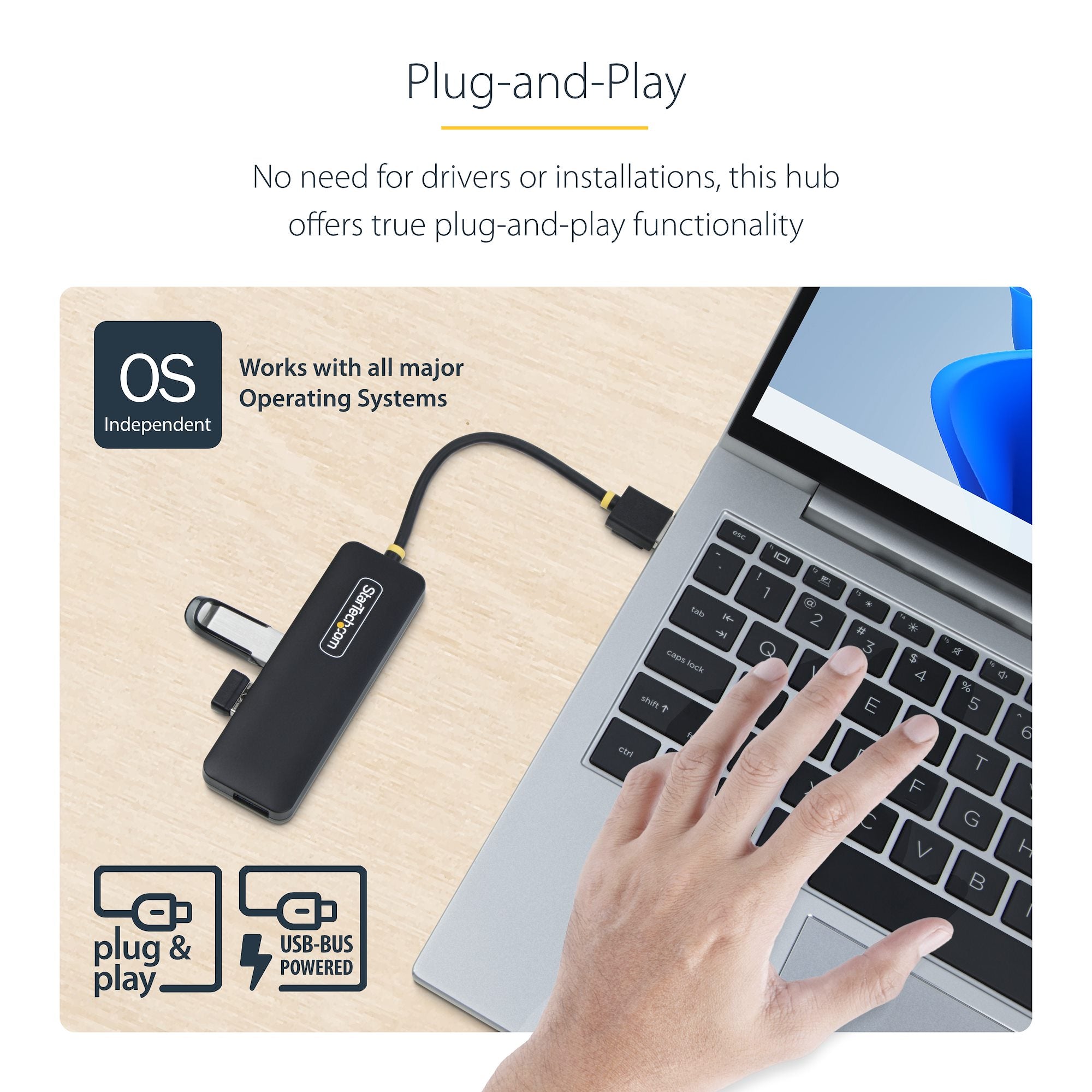 4-Port USB-A Hub, 5Gbps, Bus Powered, Small Travel Mini USB Hub, Multi-Port USB 3.0 Splitter, Portable USB Hub, Overcurrent Protection (OCP) 