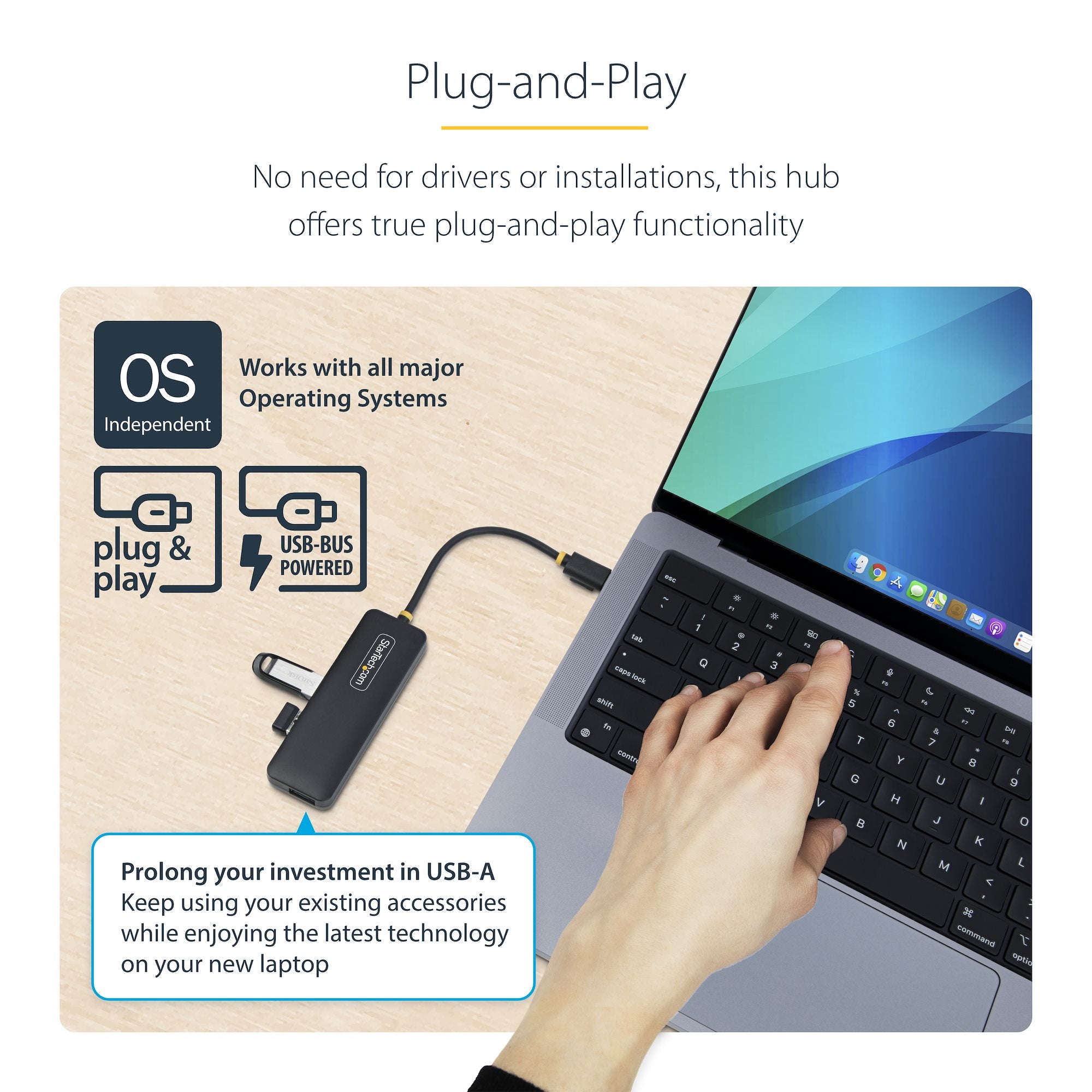 4-Port USB-C Hub, 5Gbps, USB-C to 4x USB-A, Bus Powered, Small Travel Mini Hub, Multi-Port USB 3.0 Splitter, Portable Hub, Overcurrent Protection 