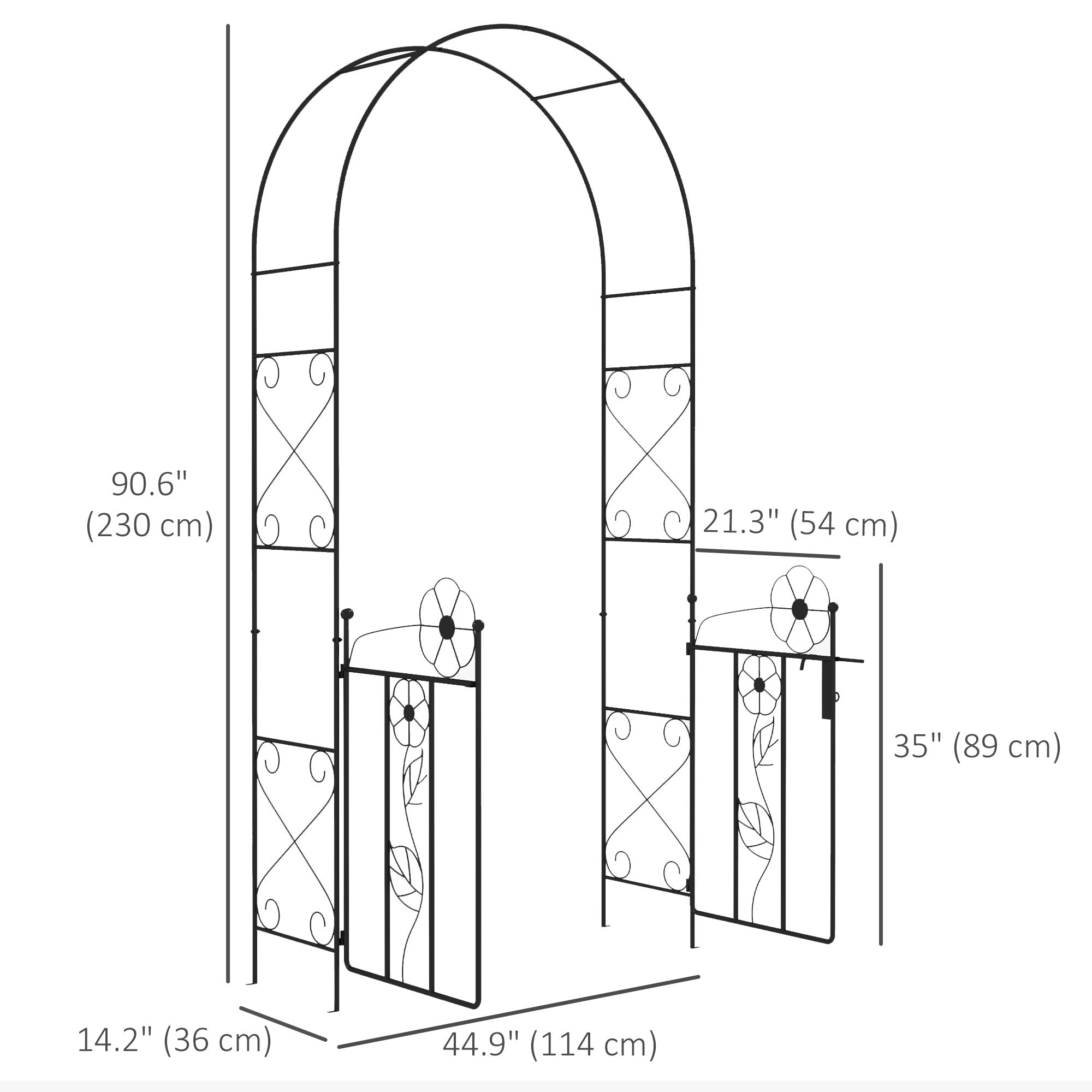 Outsunny 7.5FT Metal Double Gate Garden Arch Trellis for Climbing Vines Outdoor Wedding Decoration Black 