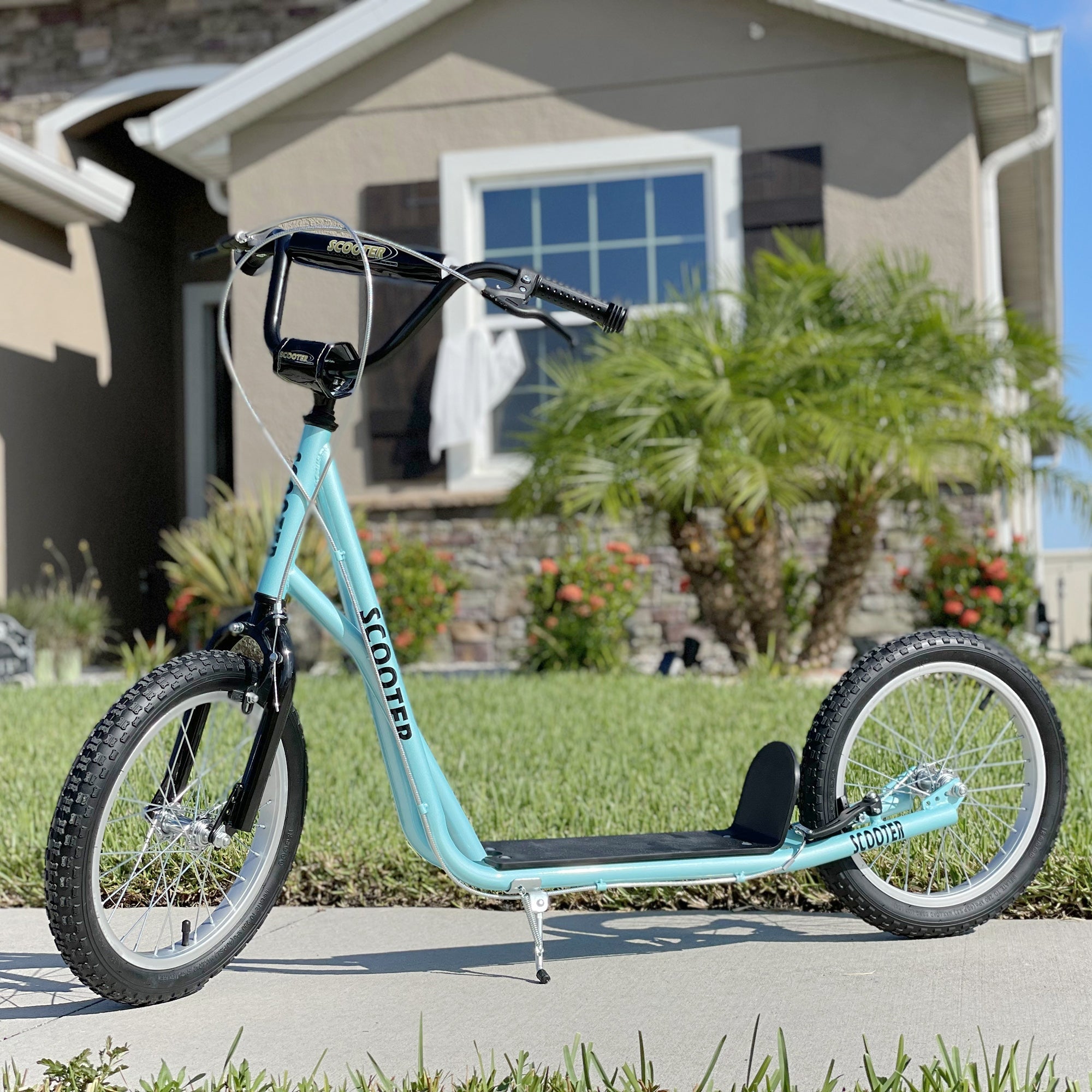 Qaba Adjustable Kids Kick Scooter: Handlebar, Dual Brakes, Inflatable Wheels, Blue 