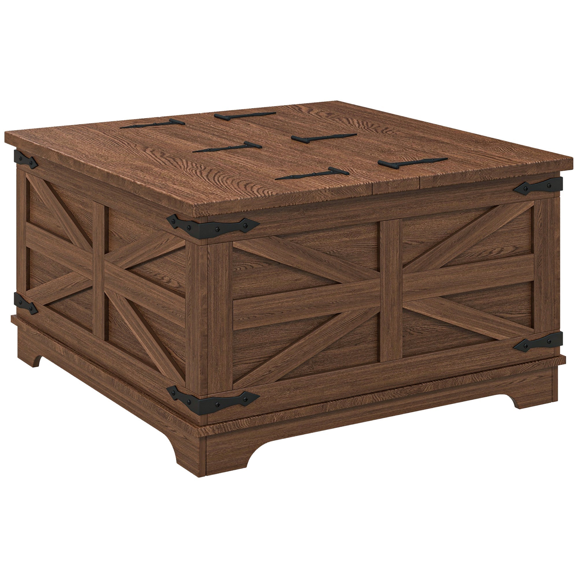 HOMCOM Farmhouse Coffee Table, Square Center Table with Flip-top Lids, Hidden Storage Compartment, Brown 