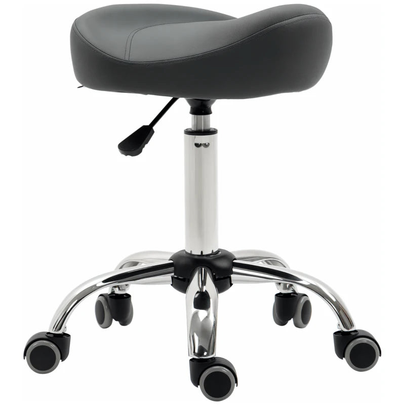 Saddle Stool, Height Adjustable Rolling Salon Chair with PU Leather for Massage, Spa, Clinic, Beauty and Tattoo, Grey