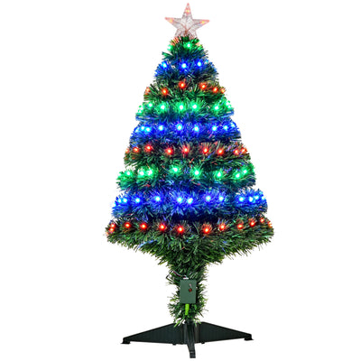 HOMCOM 3FT Pre-lit Fiber Optic Christmas Tree - 90 LED Lights, Green, Artificial Holiday Décor for Xmas 