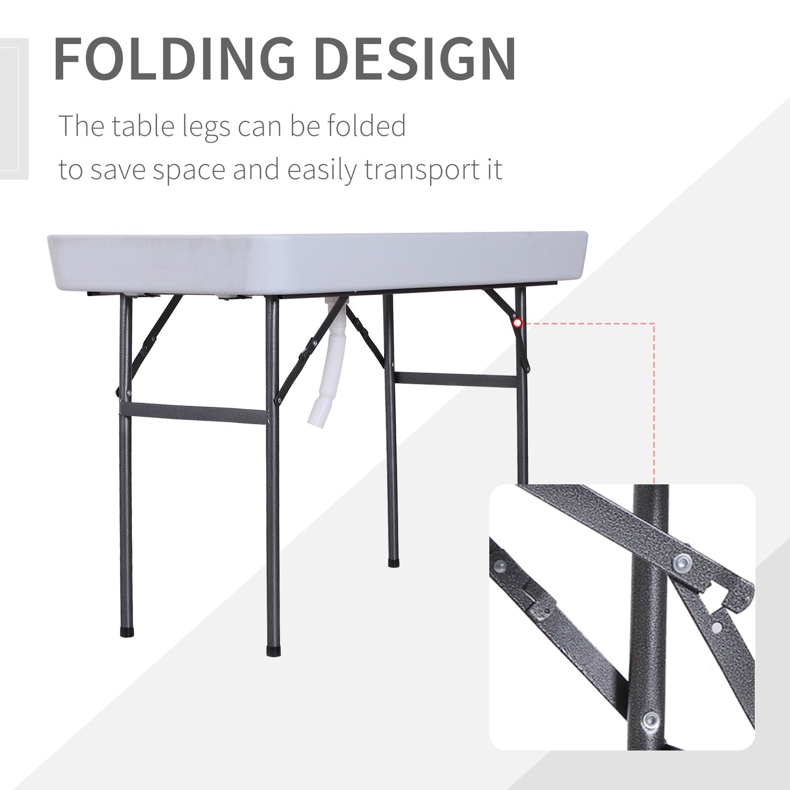 Outsunny 4ft Folding Picnic Table, Fish Fillet Cleaning Table, Camping Party Desk with Sink, White 