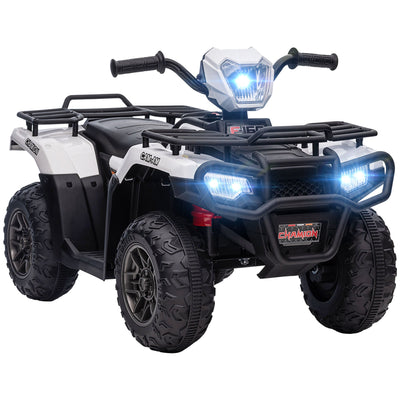 Aosom Kids ATV: 12V, 4 Wheeler Quad, Battery Powered, Music, LED Lights, Treaded Tires, 3-5 Years, White 