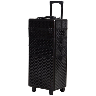 HOMCOM 4 in 1 Makeup Train Case Portable Aluminum Rolling Cosmetic Organizer Trolley with Wheels Multiple Compartments Black 