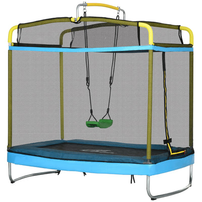 Qaba 6.9FT Kids Trampoline with Safety Net, Gymnastics Bar, Swing, Toddler Trampoline for 3+ Years Old Indoor/Outdoor 
