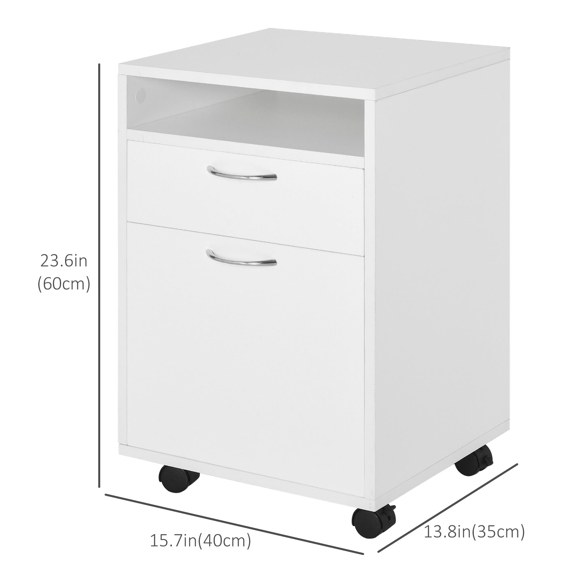 HOMCOM Mobile Vertical Filing Cabinet 24" with Drawer and Wheels - Essential Office Storage Cabinet in White 