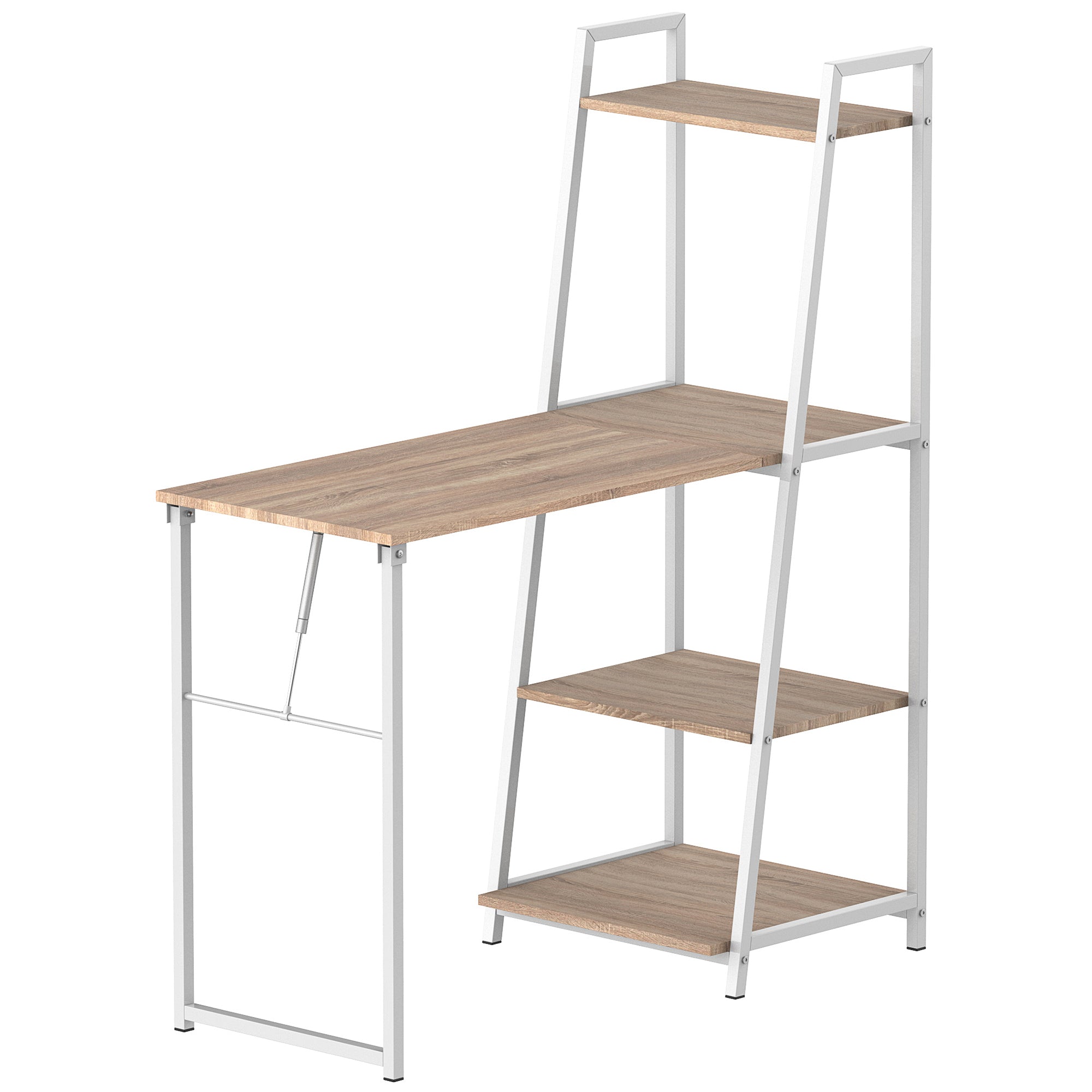 HOMCOM Foldable Computer Desk: Storage Shelves, Home Office Workstation for PC Laptop Gaming, White Natural 