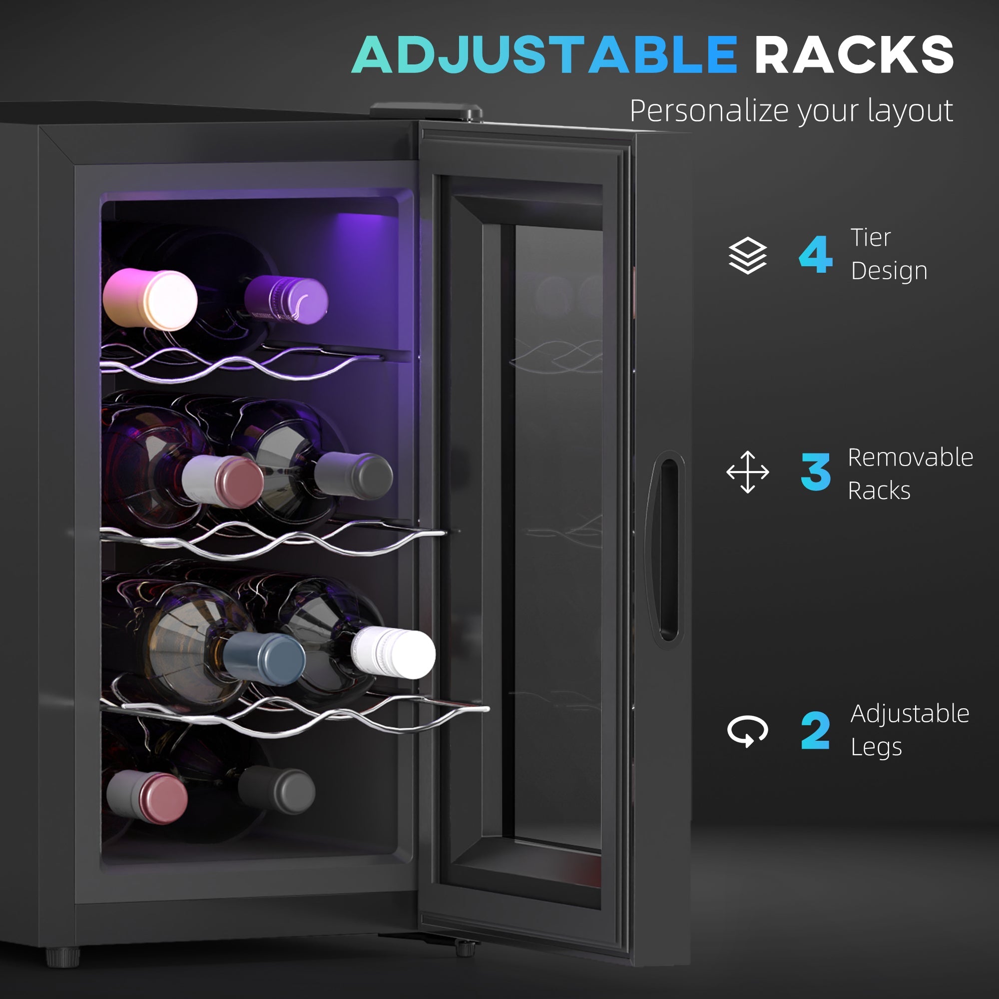 HOMCOM Quiet Wine Cooler Refrigerator, 8 Bottle, Beverage Wine Fridge with Glass Door, Temperature Control, for Champagne 