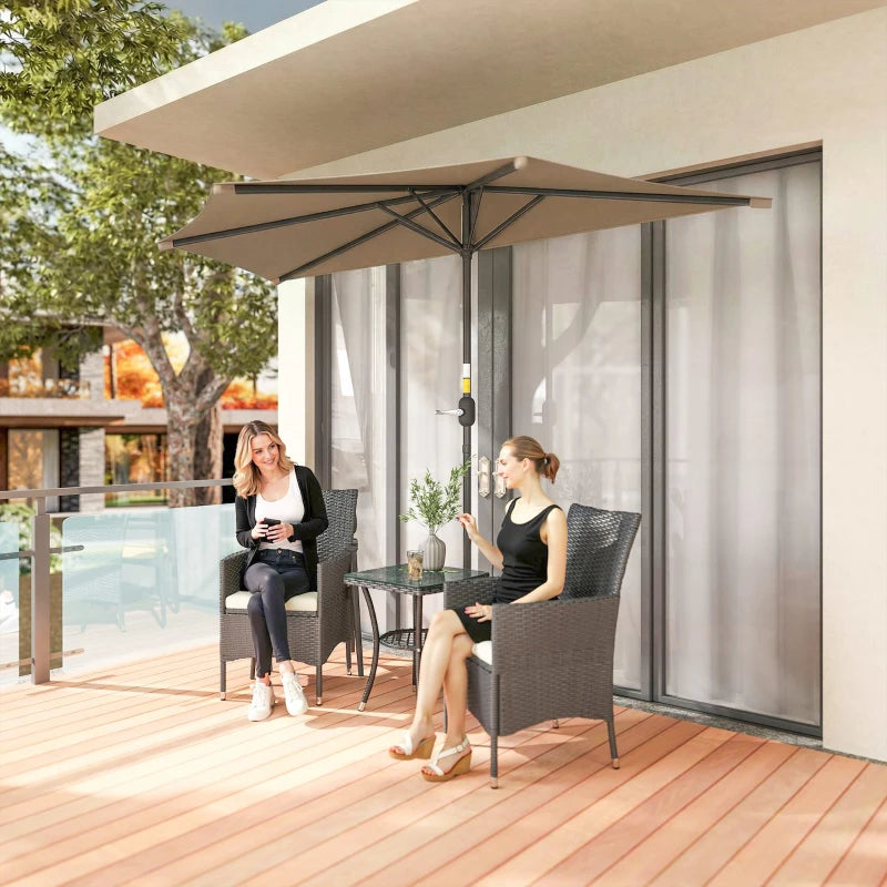 9.8ft Half Umbrella Semi Round Patio Parasol with Crank Handle, Top Vent for Garden, Balcony- NO BASE INCLUDED, Coffee
