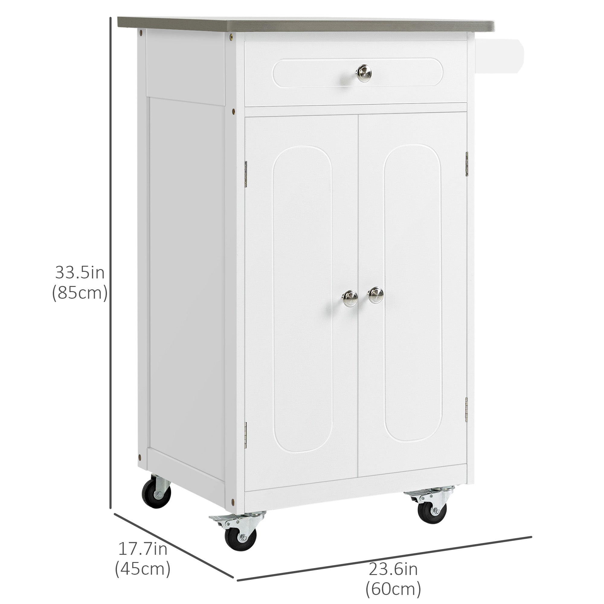 HOMCOM Compact Kitchen Cart Island Stainless Steel Top Mobile Trolley Storage Drawer Dining White 