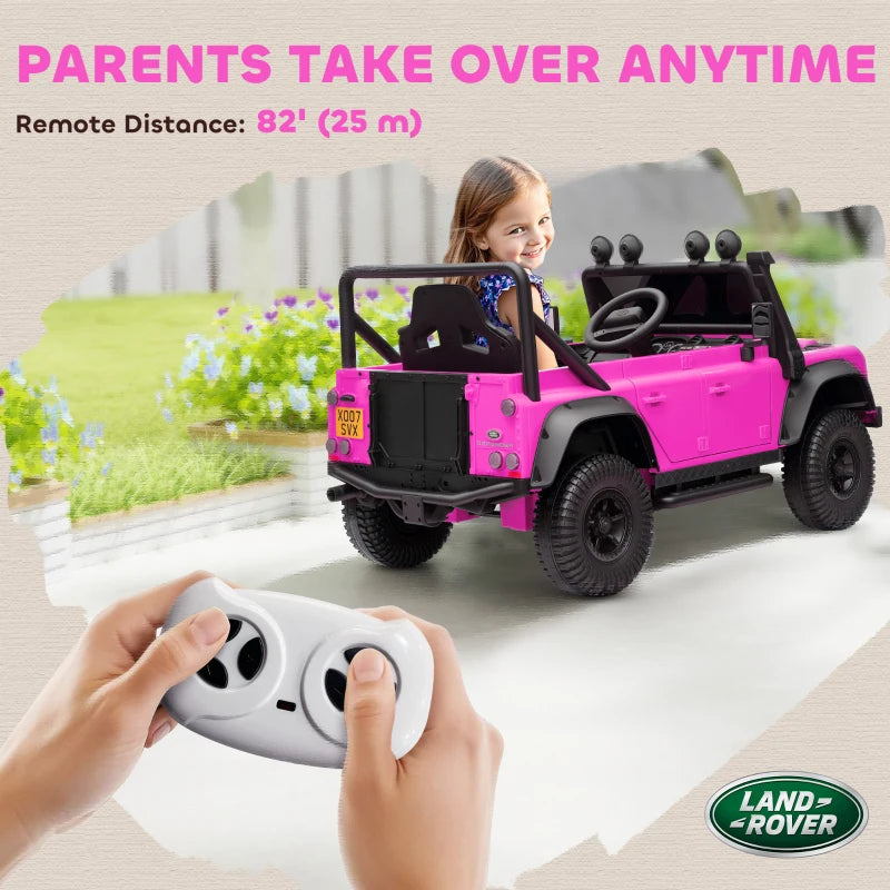 Qaba Land Rover Licensed Kids Ride on Truck with Remote Control, Spring Suspension, LED Lights, 3 Speed for Ages 3-5, Pink