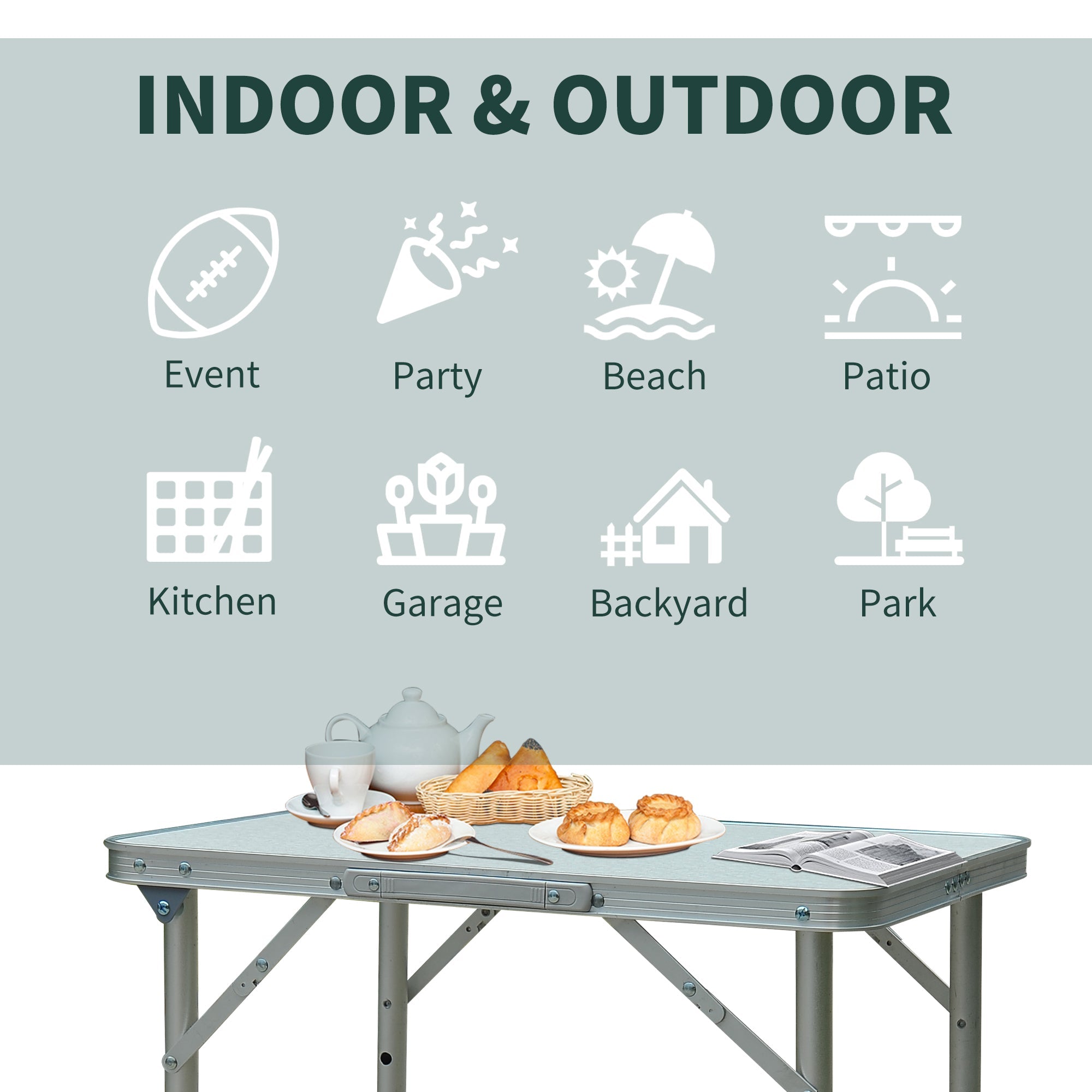 Outsunny Portable Folding Picnic Table Adjustable Patio Camping Dining Aluminum Silver 