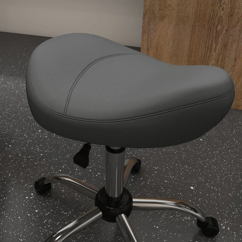 Saddle Stool, Height Adjustable Rolling Salon Chair with PU Leather for Massage, Spa, Clinic, Beauty and Tattoo, Grey