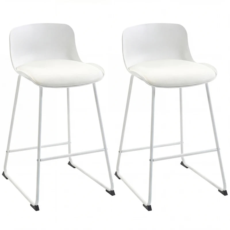 Modern Bar Stools Set of 2, PU Leather Barstools, Counter Height Kitchen Chairs for Breakfast Bars, Dining Room, White