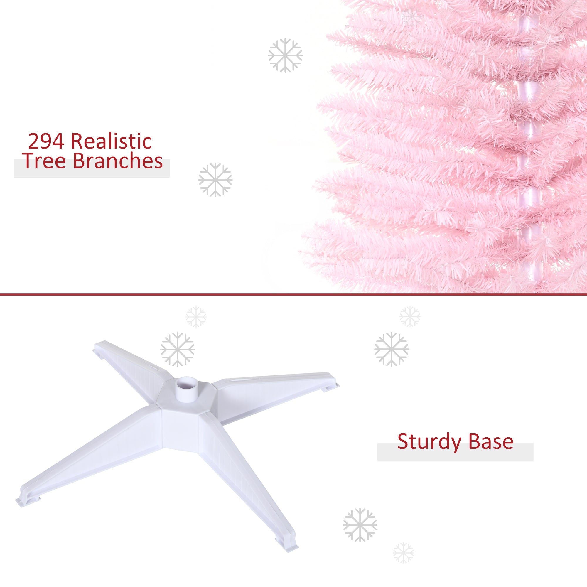 HOMCOM 5FT Artificial Christmas Tree, Pencil Christmas Tree with Realistic Branches, Stable Stand, Pink 