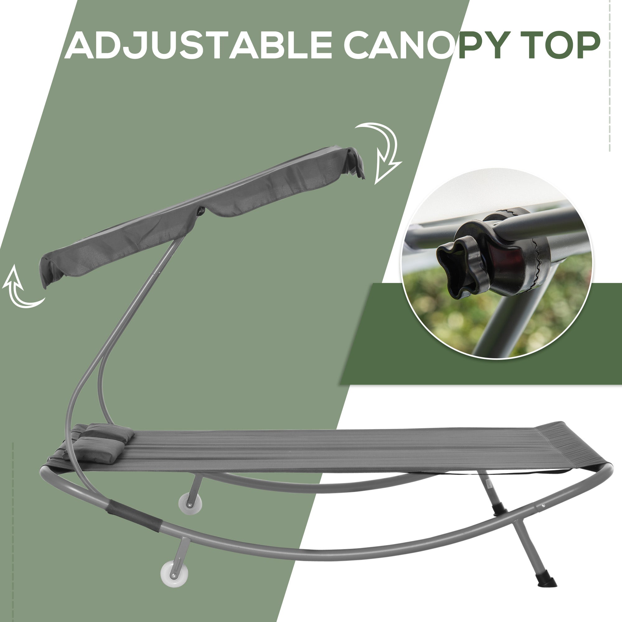 Outsunny Patio Double Chaise Lounge Chair Outdoor Daybed with Canopy Headrest Pillows Grey 