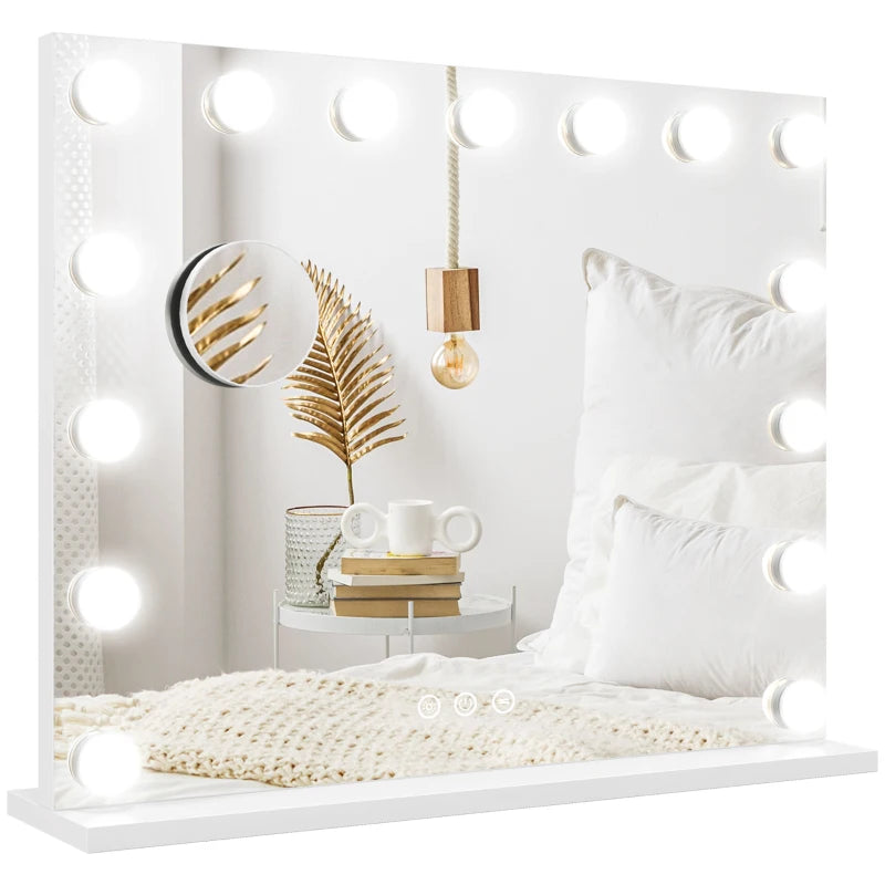 Hollywood Makeup Mirror with Lights, 3 Lighting Modes, USB Charging Port, Tabletop or Wall Mounted, White