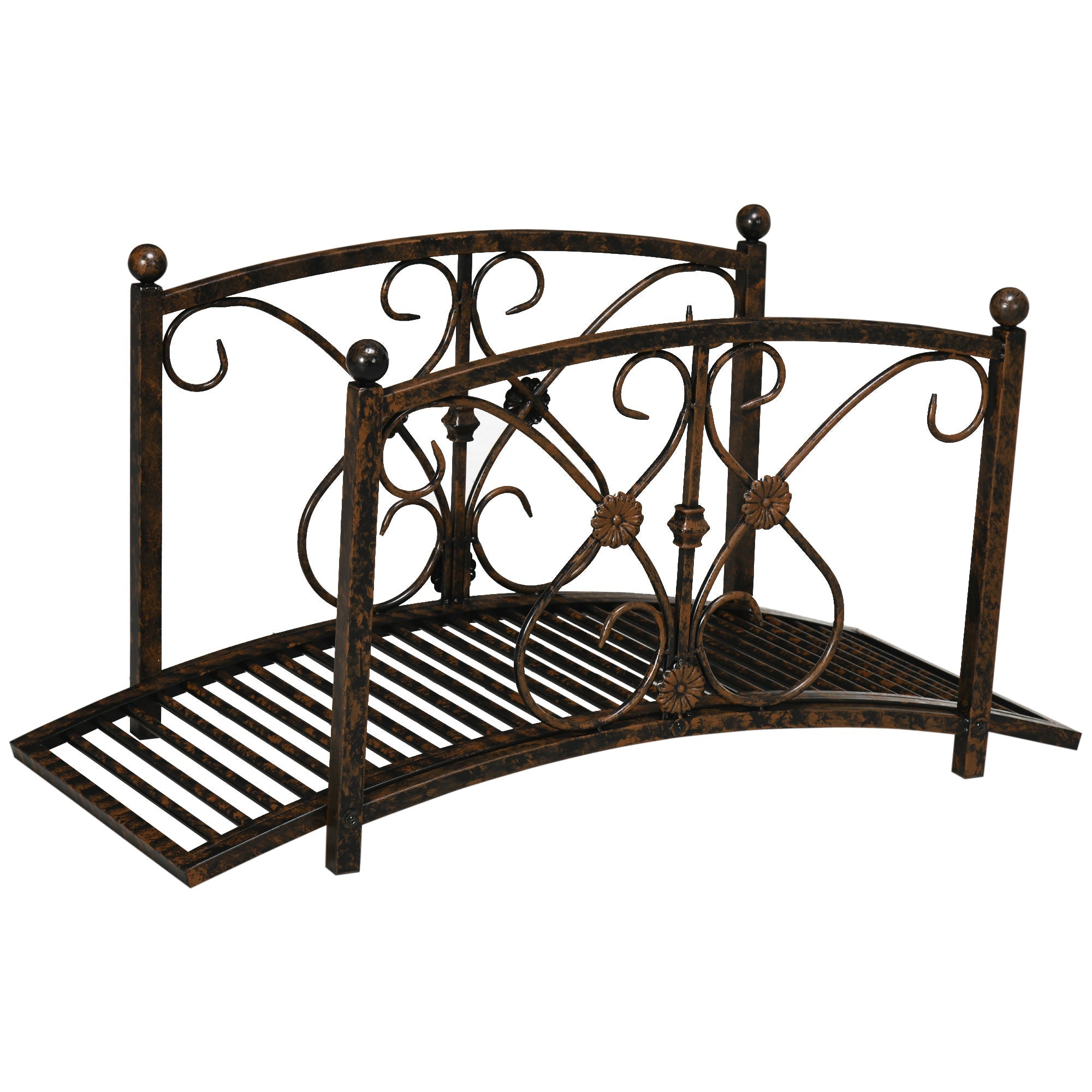 Outsunny Garden Bridge 3.3FT, Decorative Classic Backyard Pond Bridge with Safety Railings Brown 