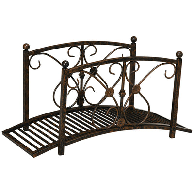 Outsunny Garden Bridge 3.3FT, Decorative Classic Backyard Pond Bridge with Safety Railings Brown 