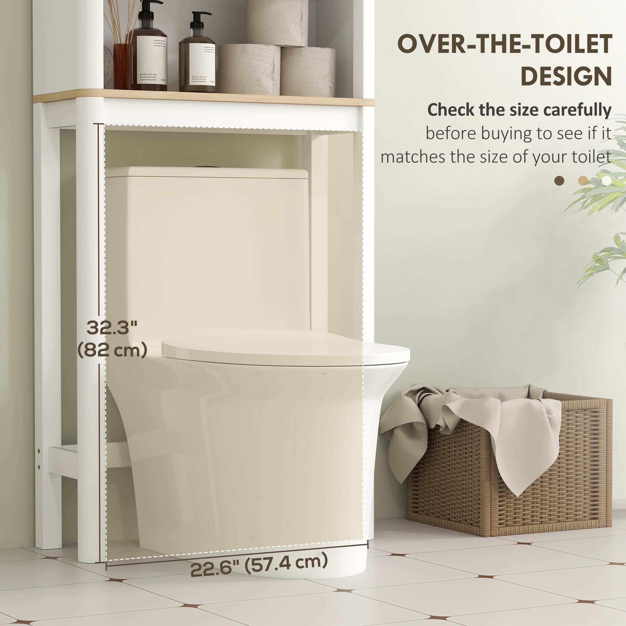 HOMCOM Over The Toilet Storage Cabinet, Bathroom Space Saver Cabinet with Adjustable Shelf, Bathroom Organizer, White 