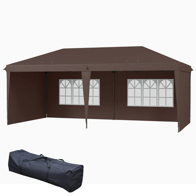 Outsunny 10' x 20' Outdoor Pop Up Canopy Tent Party Tent Instant Shelter W/ Carrying Bag, Coffee 