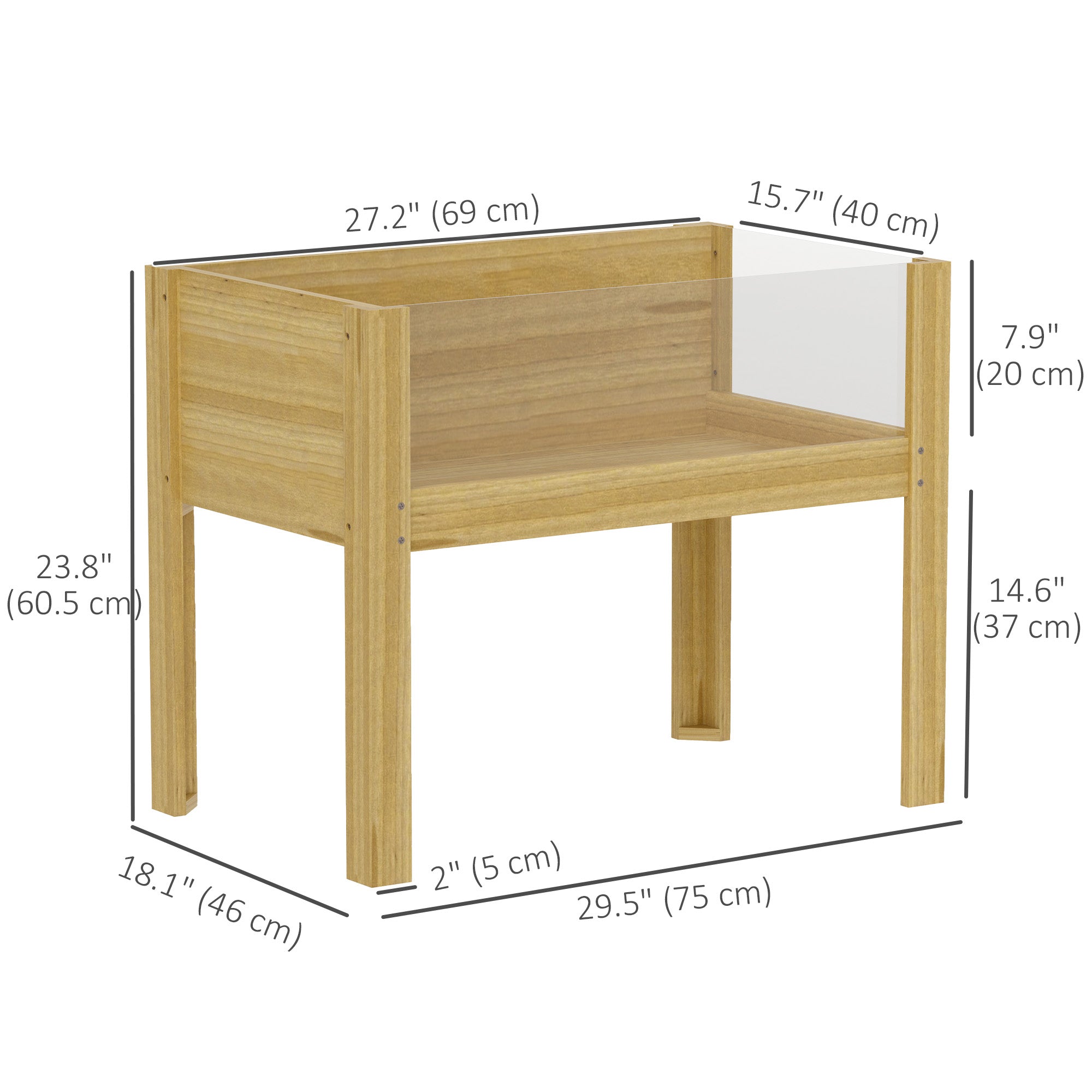 Outsunny Wooden Raised Garden Bed with Acrylic Panels, Raised Planter Box with Drainage Holes, 29.5" x 18.1" x 23.8" 