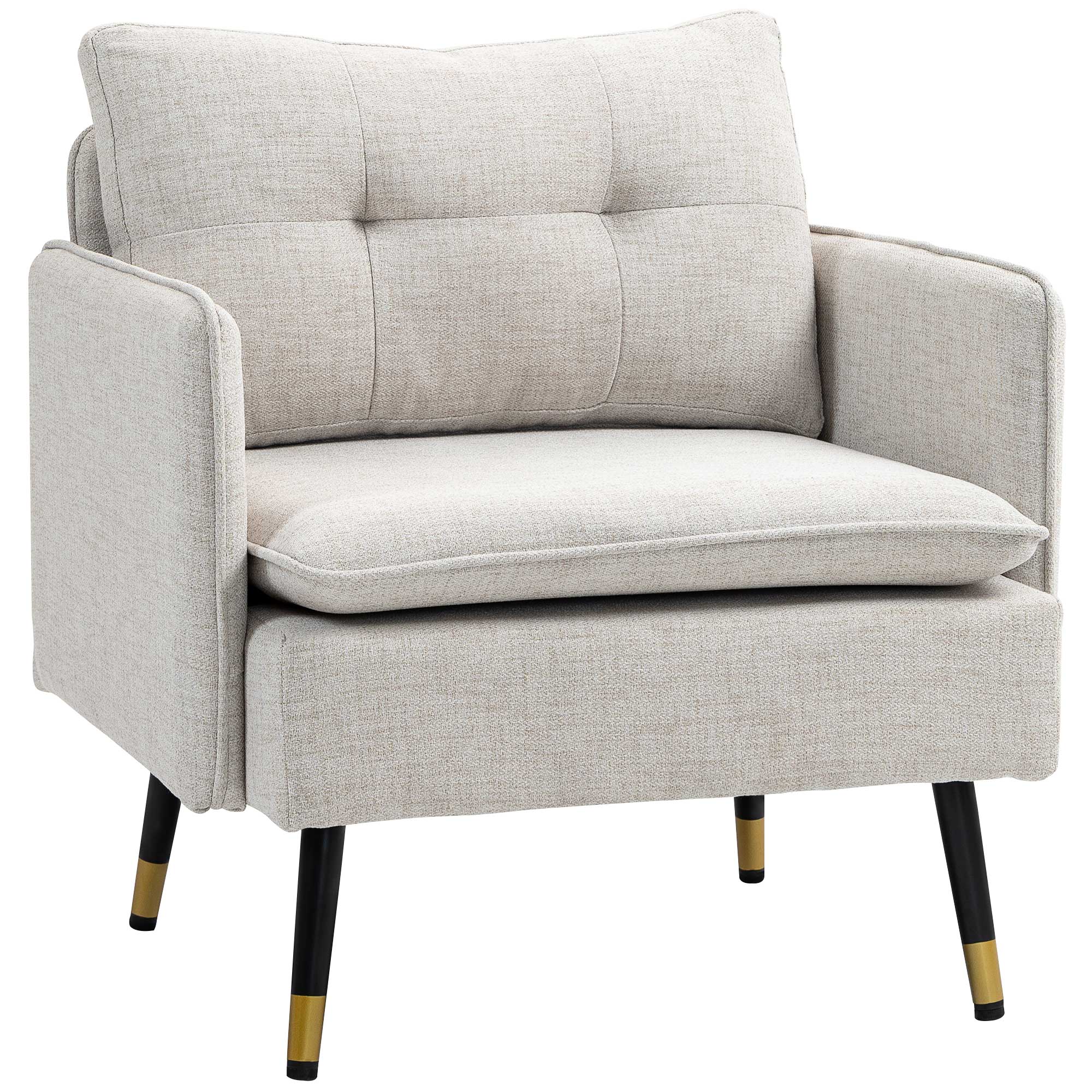 HOMCOM Accent Chair Modern Upholstered Tufted Back Steel Legs Living Room Bedroom Cream White 