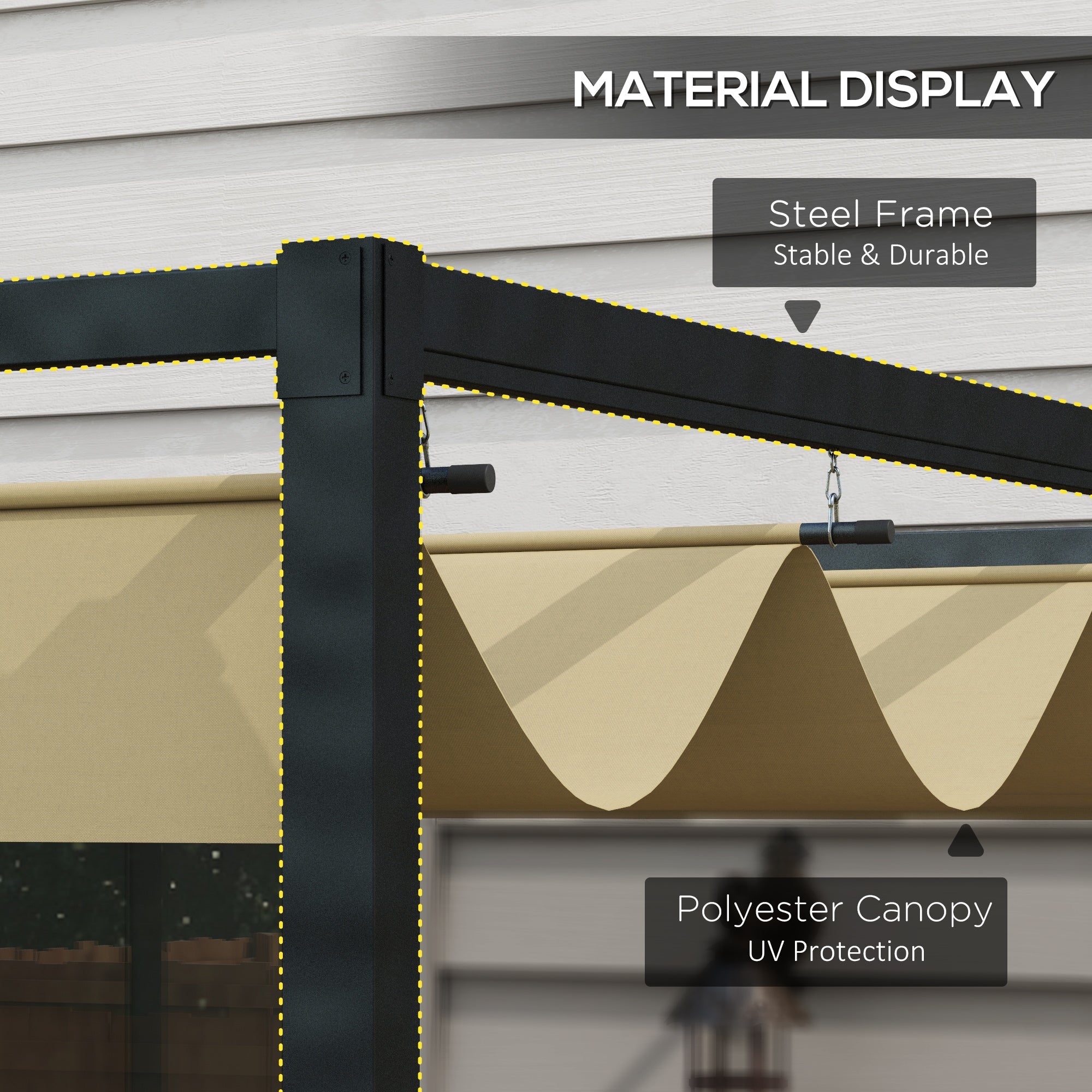 Outsunny 13' x 10' Patio Pergola with Retractable Canopy, Outdoor Sun Shelter, Yard Shade, Khaki 