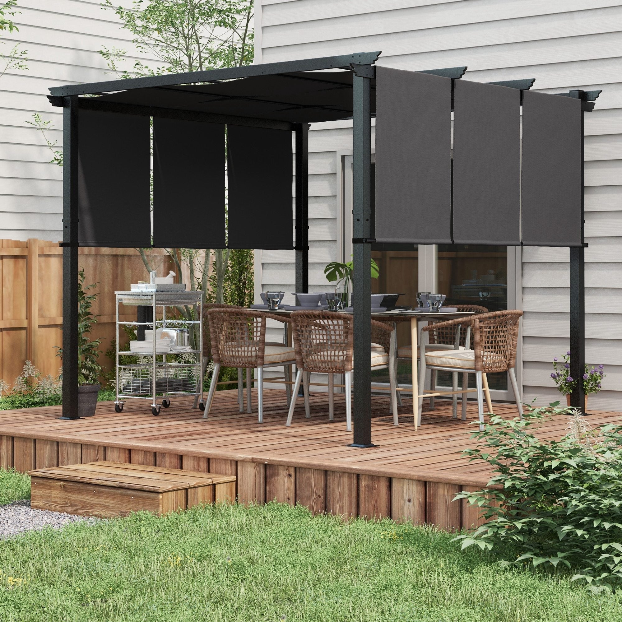 Outsunny 10' x 10' Metal Pergola, Outdoor Pergola with Retractable Canopy, for Garden, Patio, Backyard, Deck, Charcoal Grey 