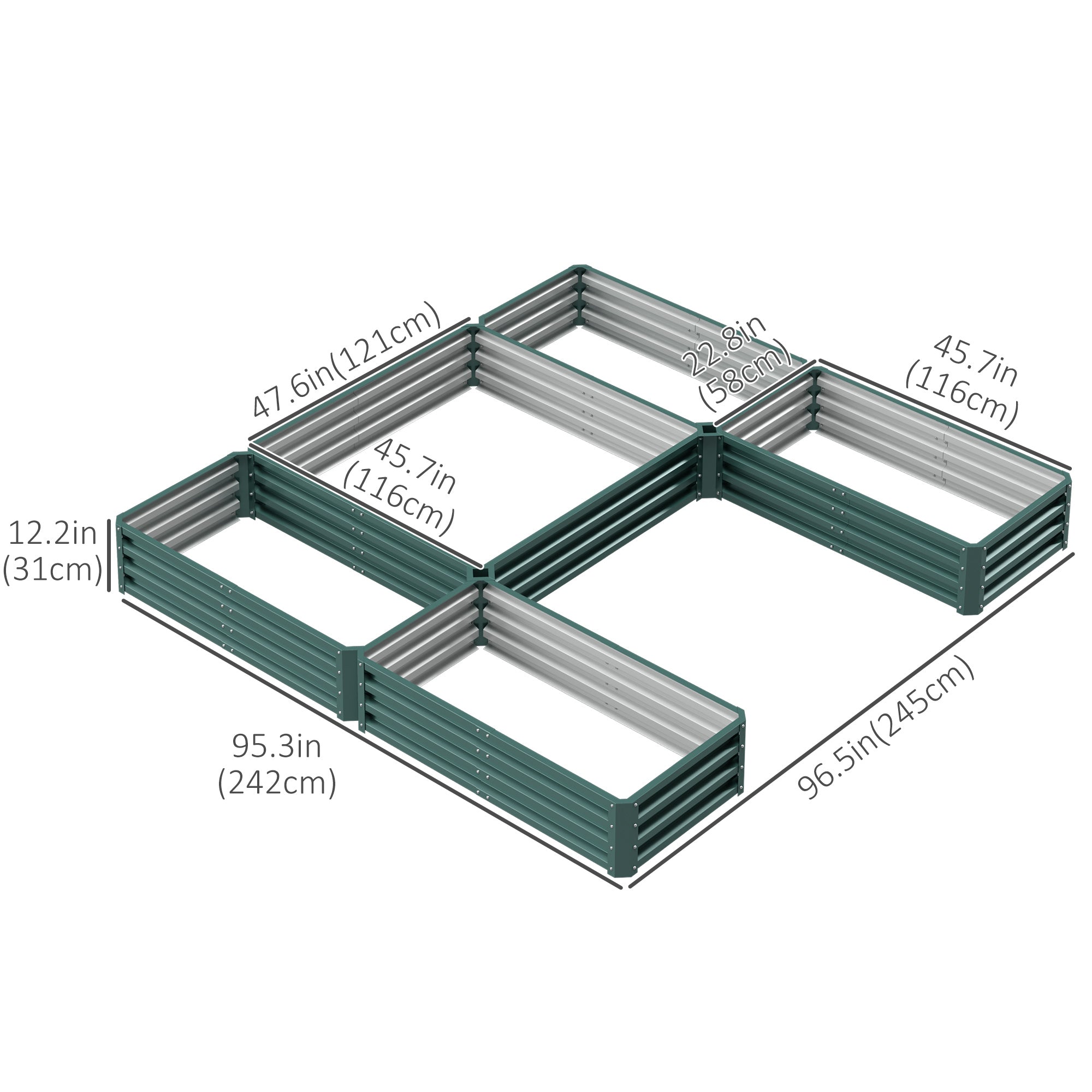 Outsunny Steel Raised Garden Bed, Set of 5 Large Box Planters for Outdoor Plants Vegetables Flowers Herbs, 8x8x1ft, Green 