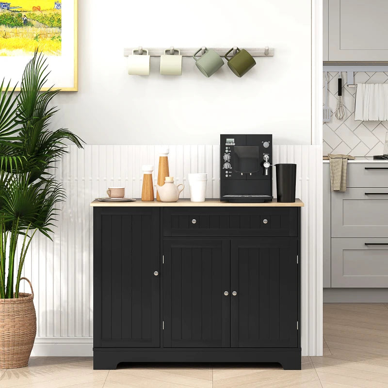 Modern Sideboard Cabinet, 41" Kitchen Buffet Cabinet with Drawer, Adjustable Shelf, 3 Doors for Dining Room, Black