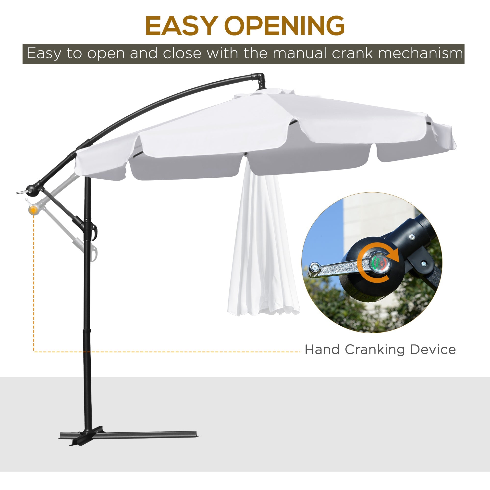 Outsunny 9FT Offset Cantilever Patio Umbrella: White Easy Tilt Cross Base 8 Ribs Durable Outdoor Shade 