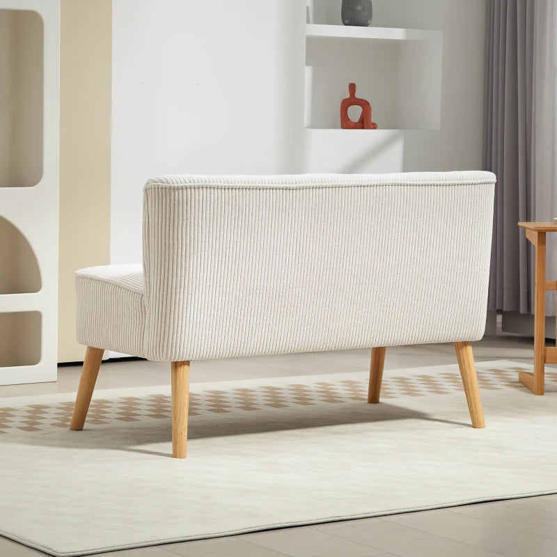 Modern 2 Seater Sofa, Upholstered Two Seater Couch with Rubber Wood Legs, Cream White