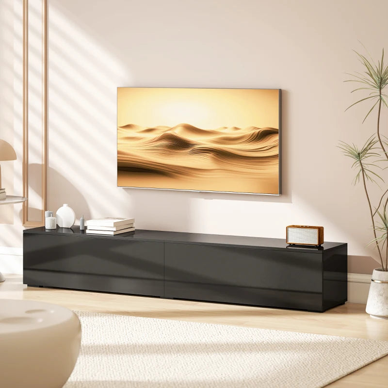 Floating TV Stand for TVs up to 75 Inch, 70.9" TV Cabinet, Entertainment Center with 2 Flip Doors, High Gloss Black