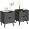 Modern Bedside Table Set of 2, Nightstand with 2 Drawers and Pine Wood Legs for Bedroom, Living Room, Black