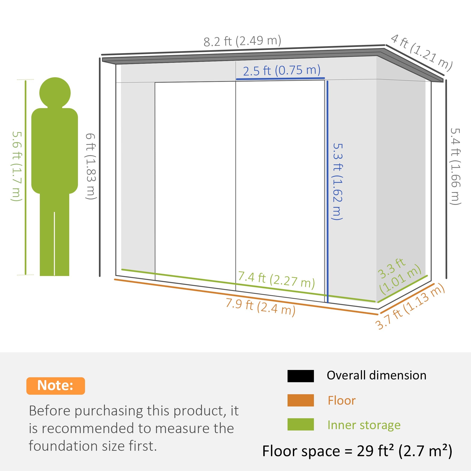 Outsunny 8 x 4FT Galvanized Garden Storage Shed, Metal Outdoor Shed with Double Doors and 2 Vents, Grey 