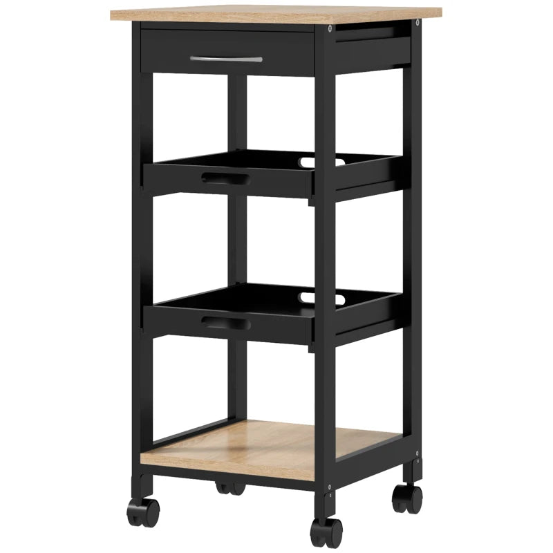 Kitchen Island Rolling Trolley Utility Serving Cart with Drawer Black