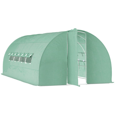 Outsunny Greenhouse Grandeur: Heavy Duty 20x10x6.6ft Outdoor Walk-in Tunnel Greenhouse w/ PE Cover, Portable Garden Plant House, Green 