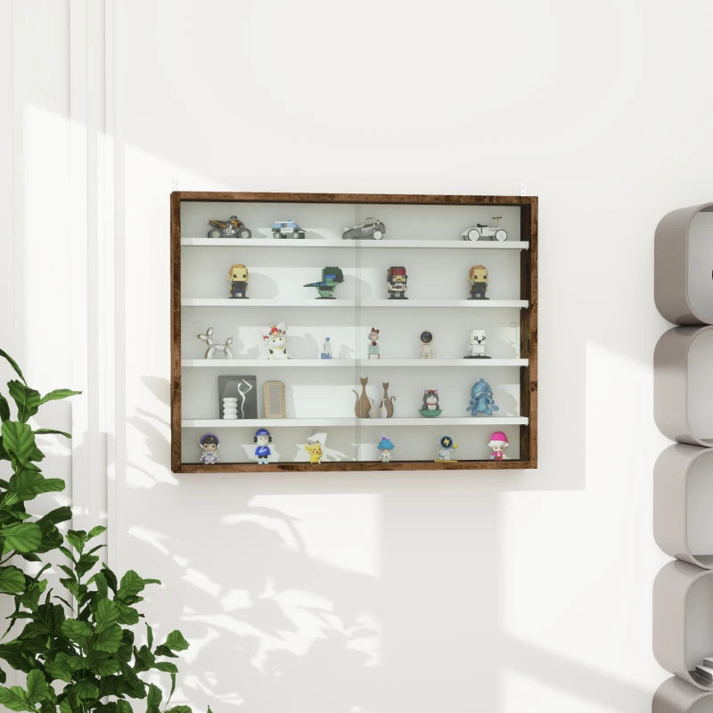5-Tier Display Cabinet, Shot Glass Display Case, Glass Curio Cabinet with 2 Glass Doors and 4 Adjustable Shelves, Brown