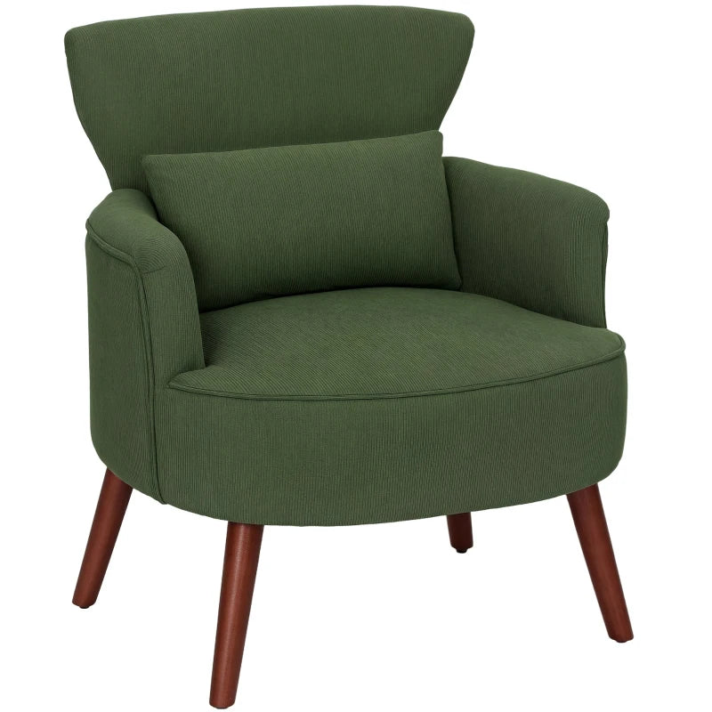 Modern Accent Chair, Upholstered Armchair with Solid Wood Legs and Lumbar Pillow for Living Room, Green